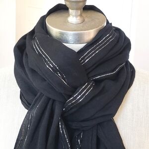 Black Rectangle Scarf with Metallic Silver Detail